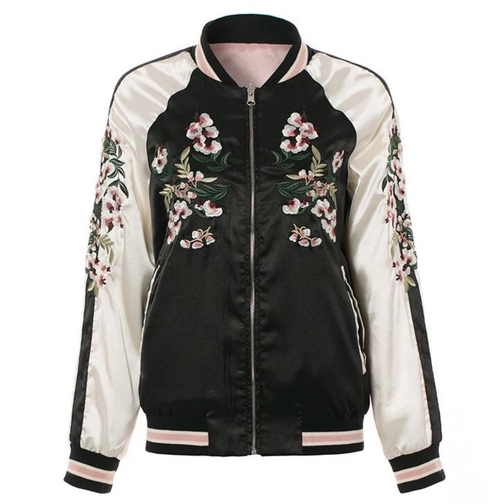 Embroidered bomber jacket size S reversible PRICE IS FIRM!